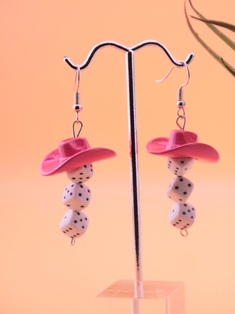Pink Cowgirl Hat Earrings | Dice Earrings | Western Glam Jewelry | Handmade Rode